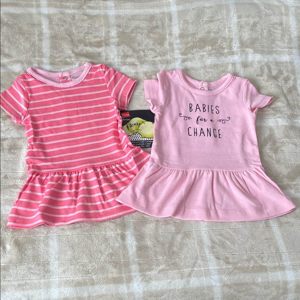 Hanes Flexy Pink Baby Girl Dresses Set